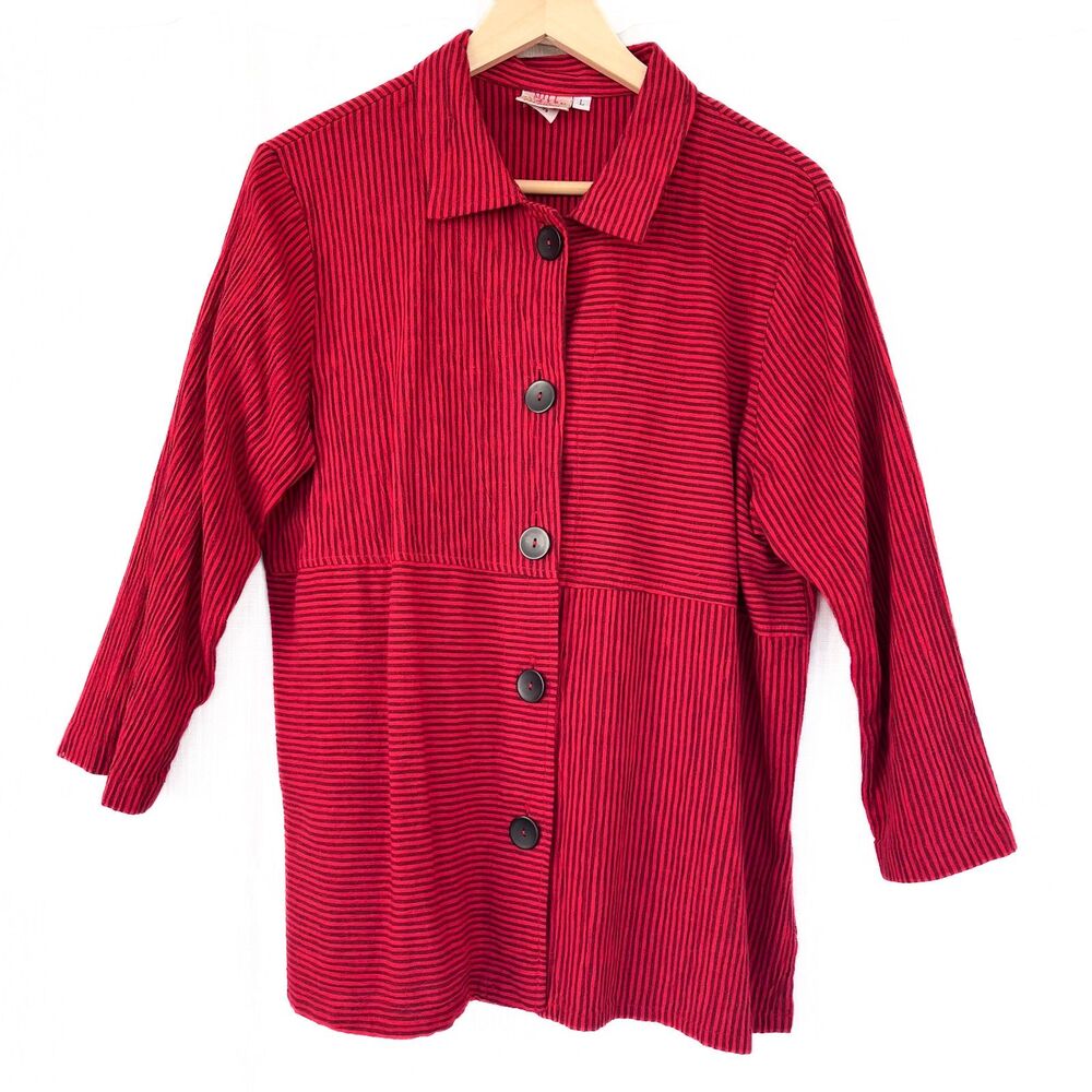 Vintage Red Striped Linen Blend Button Up